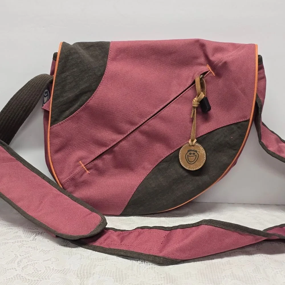 Life is good smile sling messenger Pink Brown Bag Hipster Travel Casual